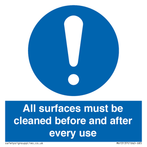 All surfaces must be cleaned before and after every use